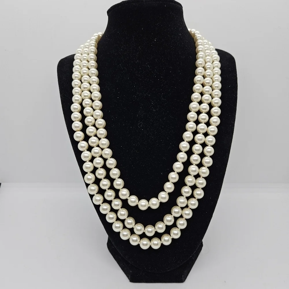 JBK three strand faux pearl necklace